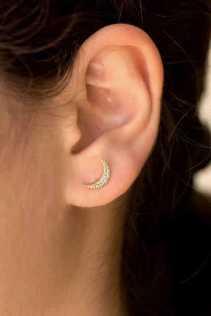 14k Diamond Crescent Moon Earrings