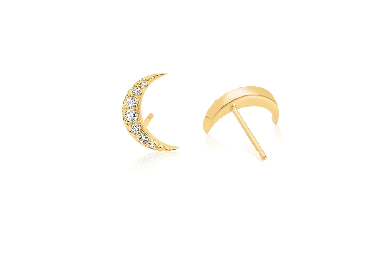 14k Diamond Crescent Moon Earrings