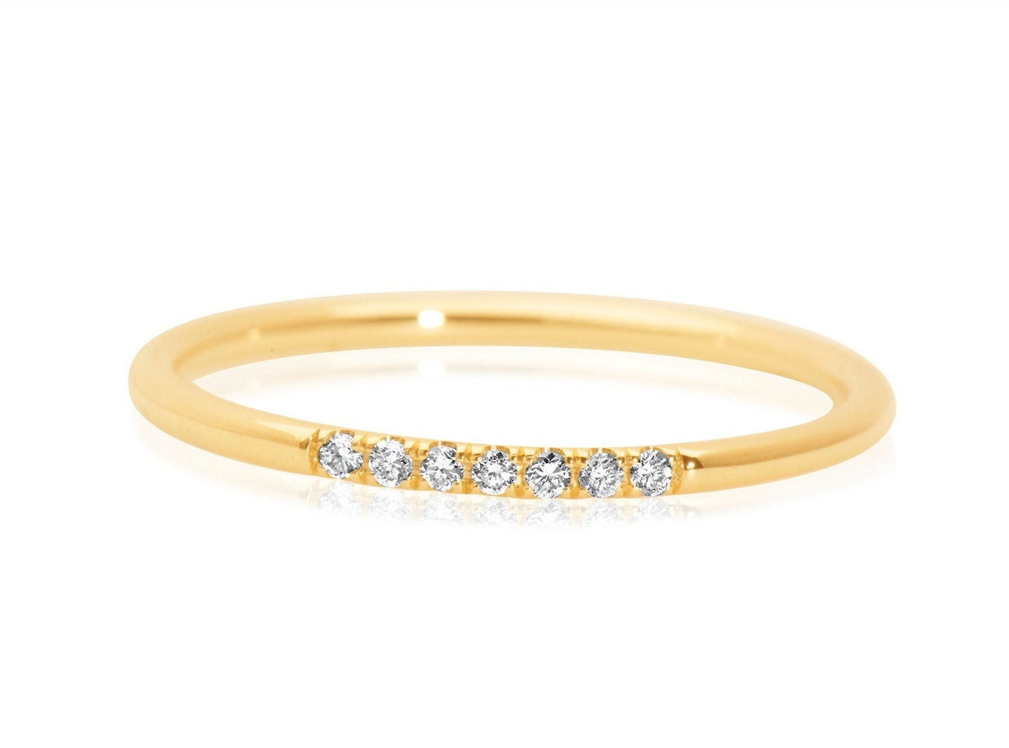 14k Gold 7 Stone Micro Pave Diamond Stacking Ring