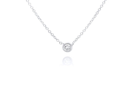 View of 14k White Gold Bezel Set Diamond Necklace with Cable Link Chain 