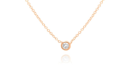 14k Rose Gold Bezel Set Floating Diamond Necklace with gold chain 
