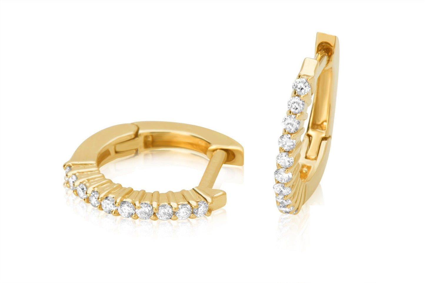 14k Gold Diamond Huggie Hoop Earrings