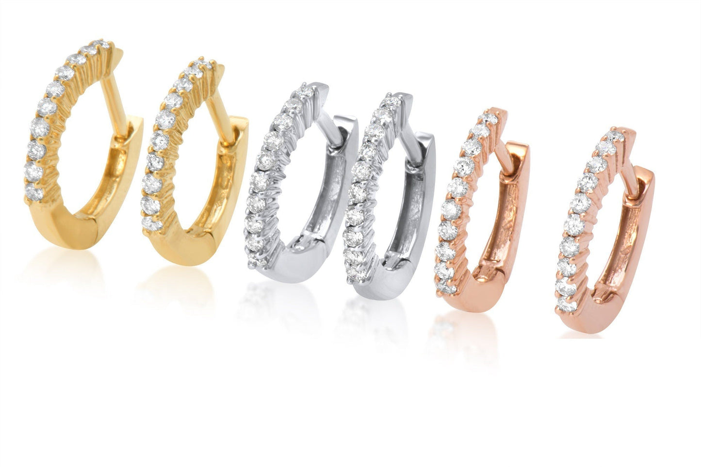 14k Gold Diamond Huggie Hoop Earrings