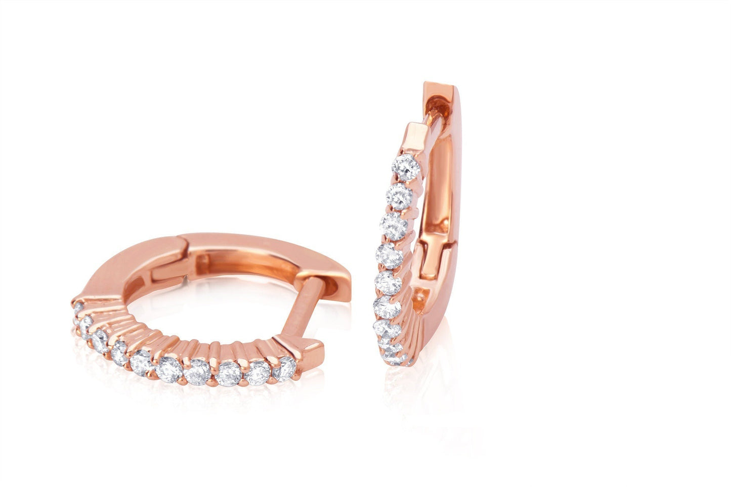 14k Gold Diamond Huggie Hoop Earrings