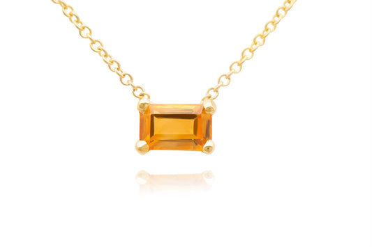 14k Gold Emerald Cut Citrine Necklaces