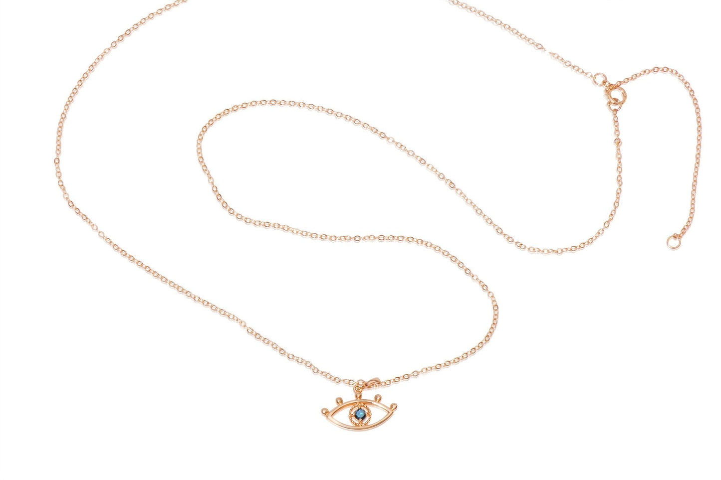 14k Gold Evil Eye Charm Necklace with Blue Diamond