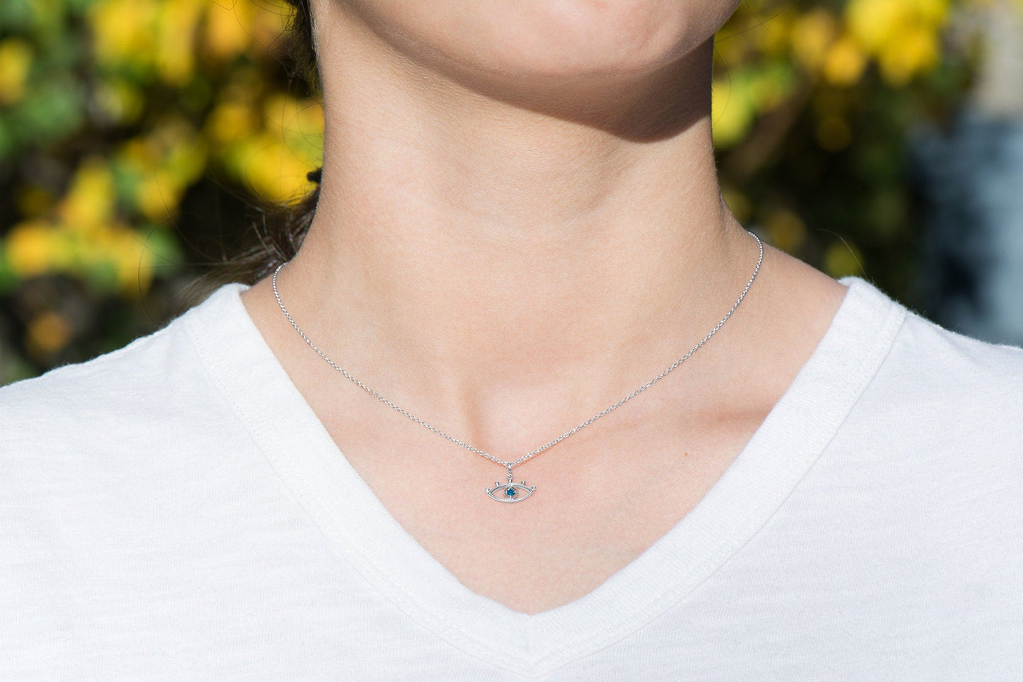 14k Gold Evil Eye Charm Necklace with Blue Diamond