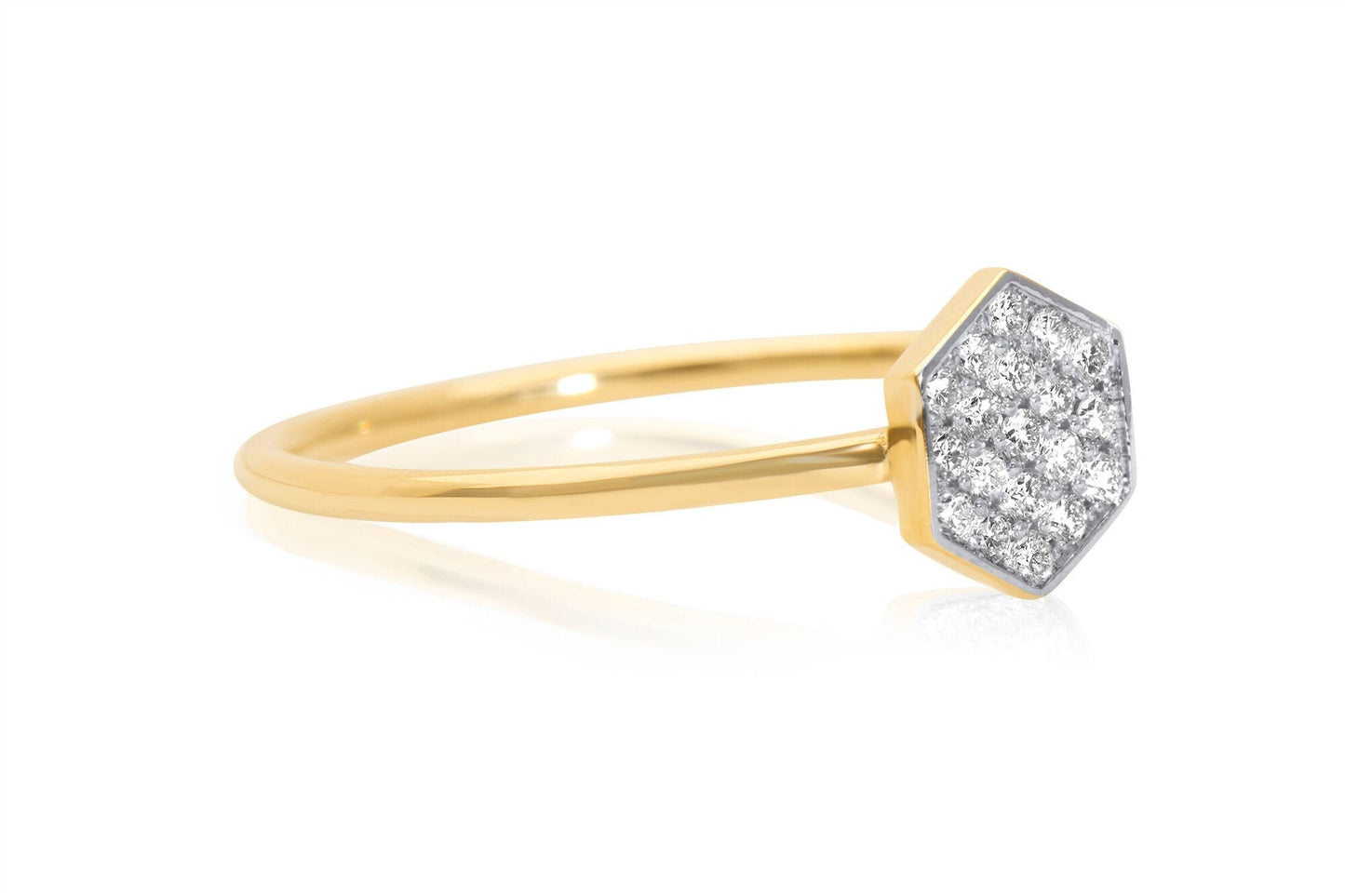 14k Gold Hexagon Diamond Ring, Micro Pave Honeycomb design Ring