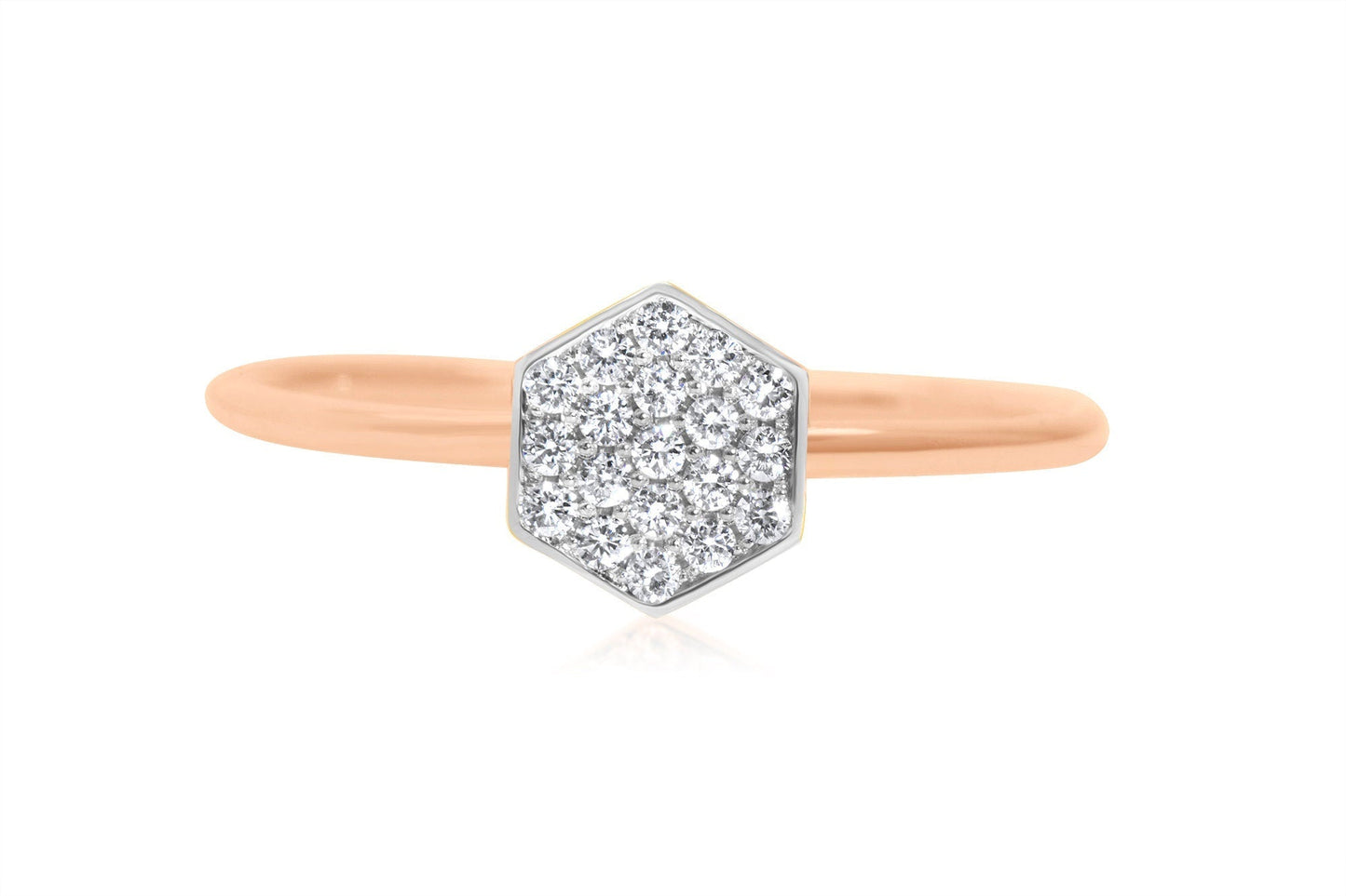 14k Gold Hexagon Diamond Ring, Micro Pave Honeycomb design Ring