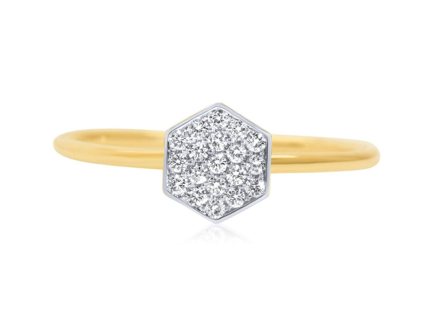 14k Gold Hexagon Diamond Ring, Micro Pave Honeycomb design Ring