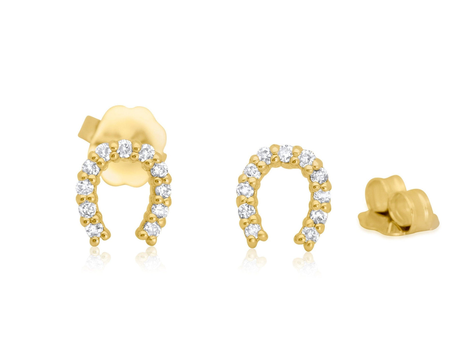 14k Gold Mini Diamond Horseshoe Stud Earrings