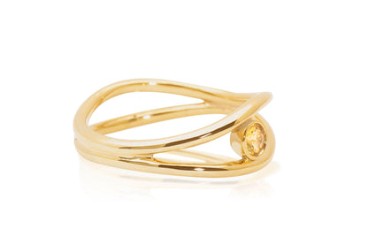 14k Gold Round Citrine Gemstone Wave Ring