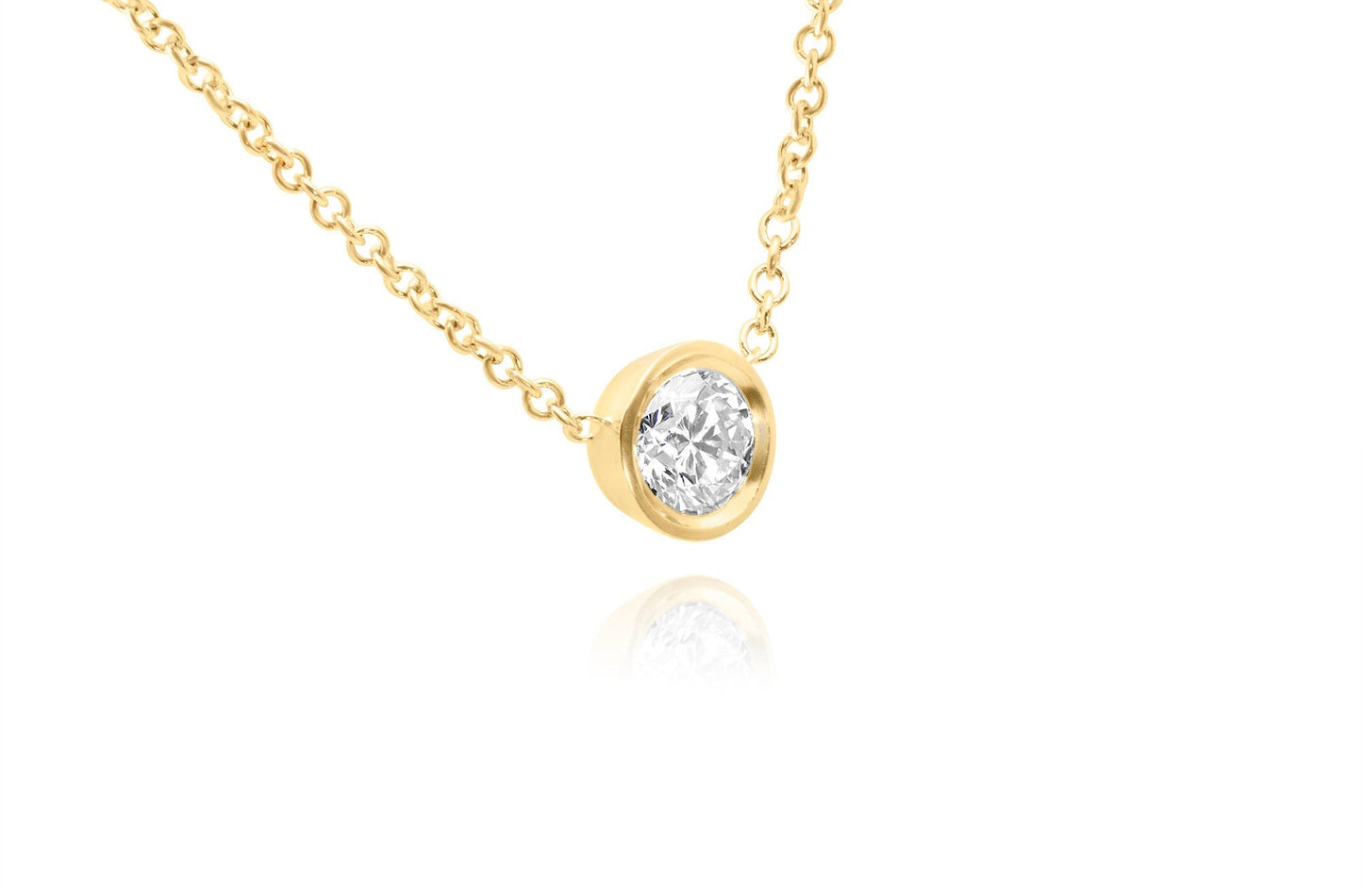 14k Gold Solitaire Bezel Diamond Necklace