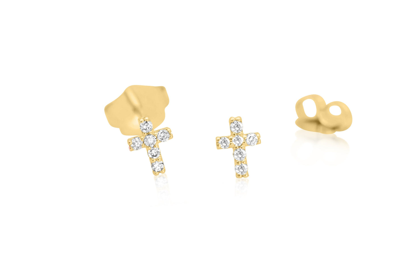 14k Gold Tiny Cross Diamond Stud Earrings