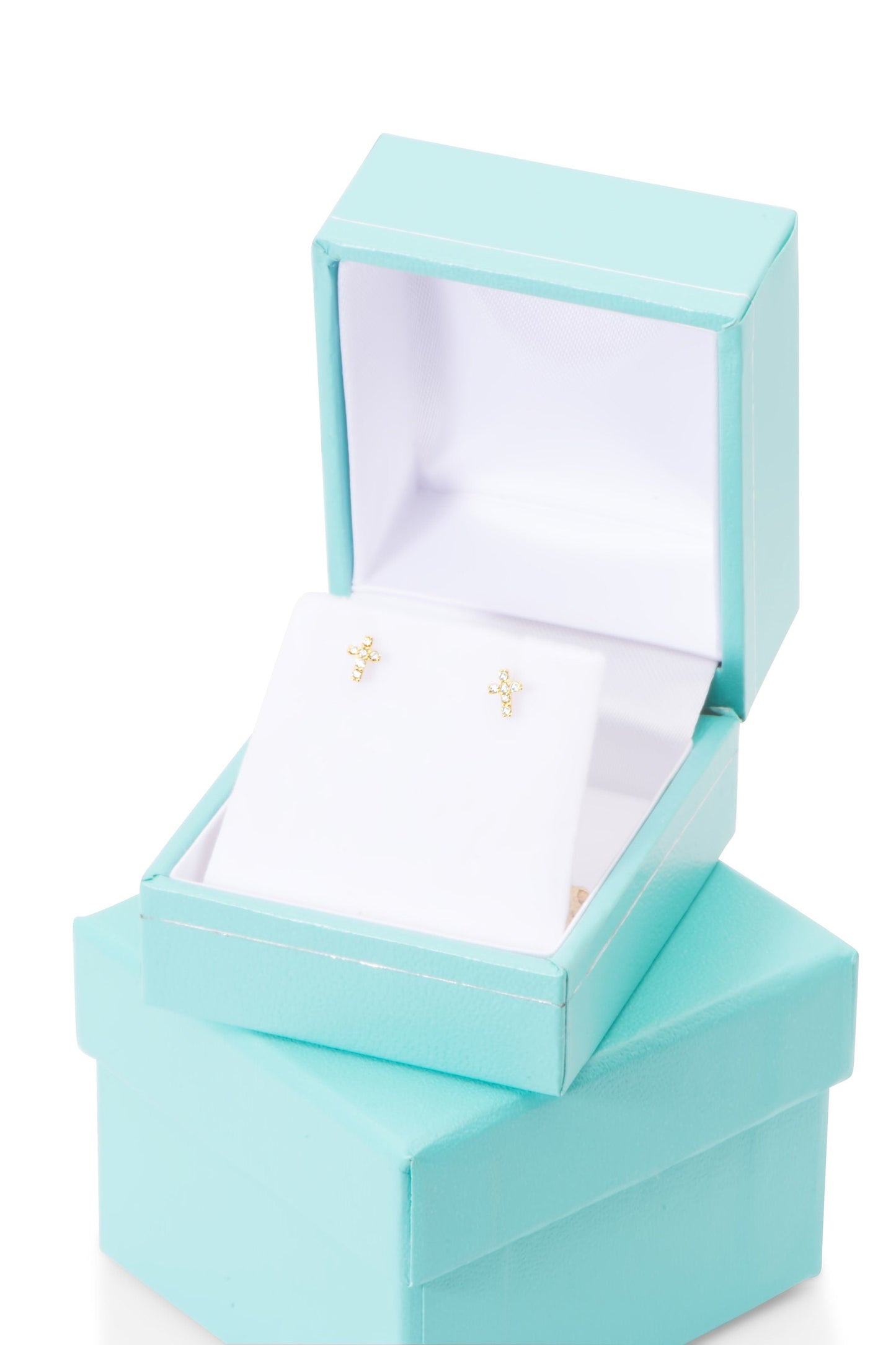 14k Gold Tiny Cross Diamond Stud Earrings