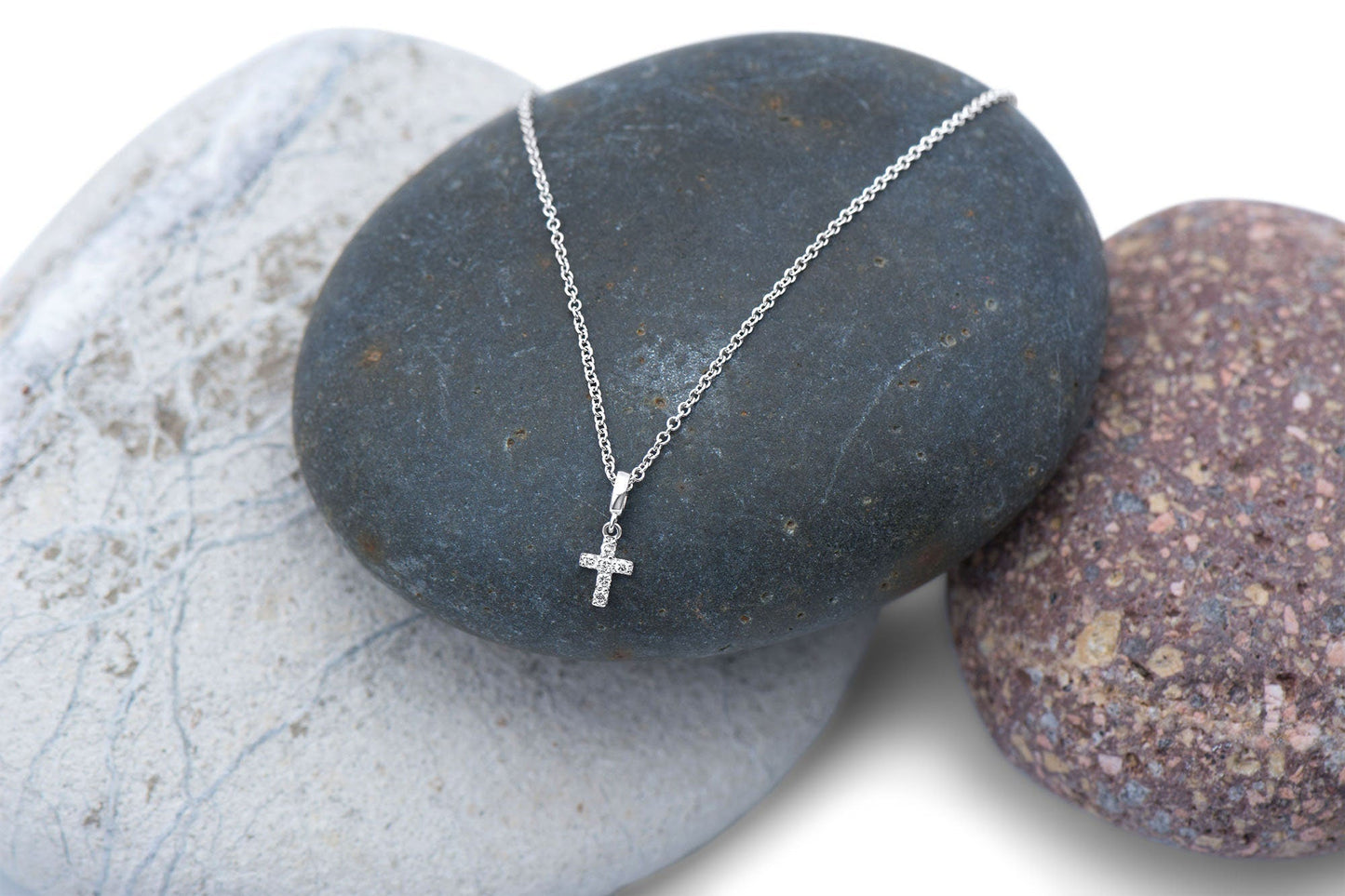 14k Tiny Diamond Cross Necklace