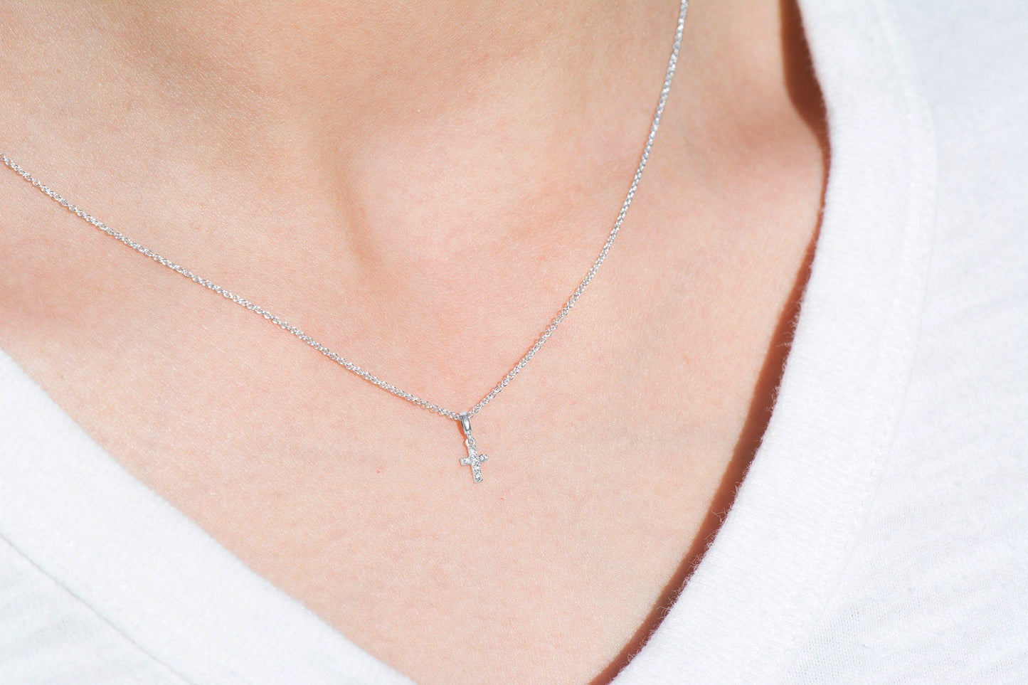 14k Tiny Diamond Cross Necklace