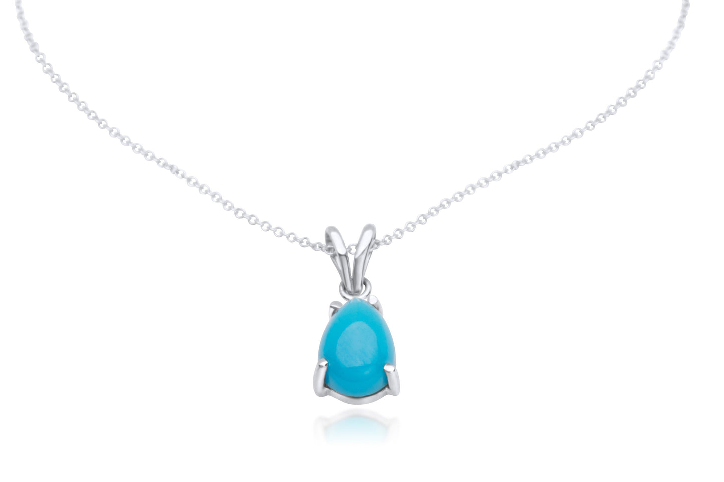 14k White Gold Turquoise Teardrop Necklace