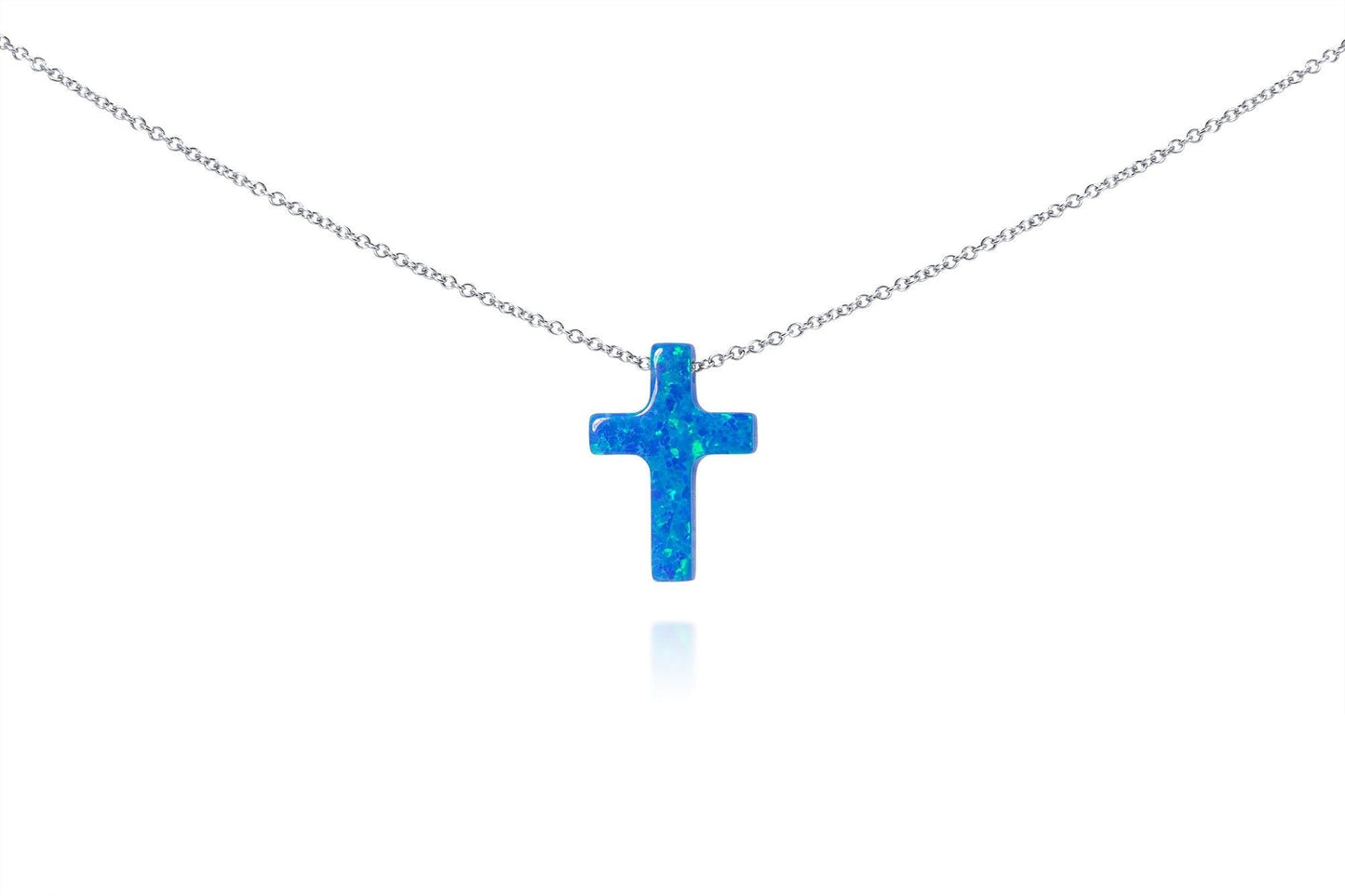 Opal Cross Necklace floating on 14k Gold Chain