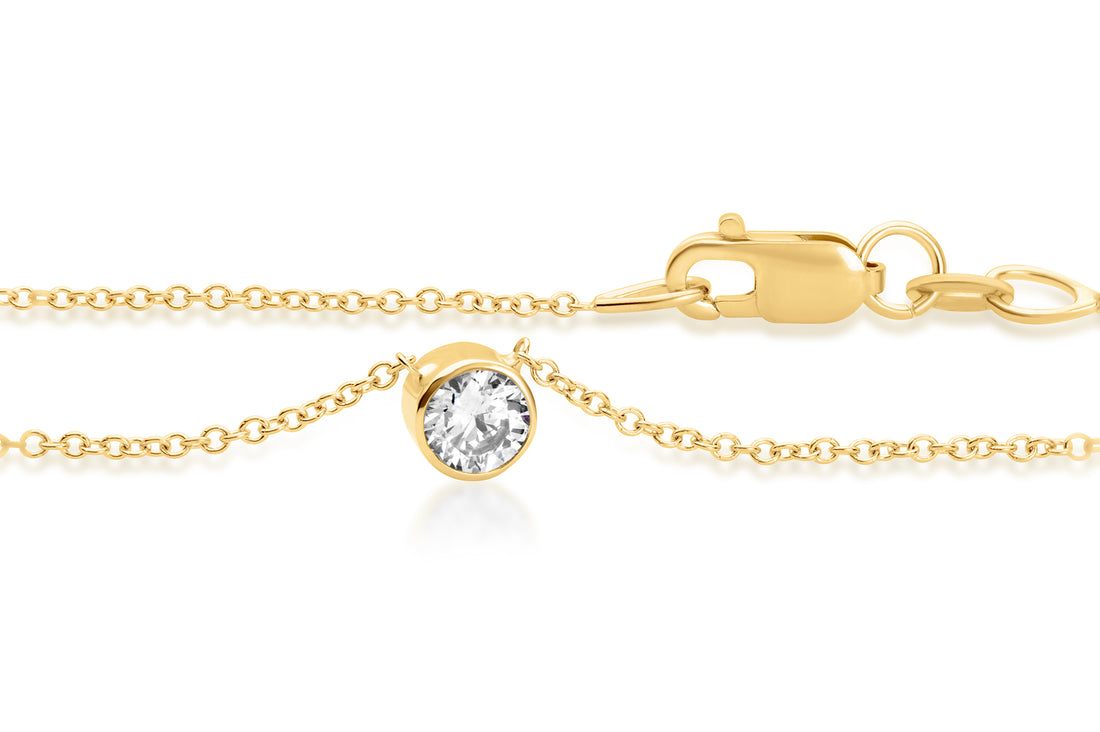 14K Gold Bezel Set Diamond Solitaire Necklace .25 carat Malibu Vibes Jewelry