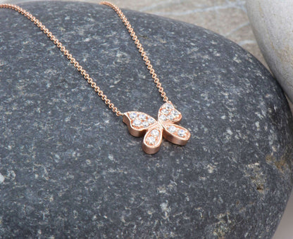 14k Pave Diamond Butterfly Necklace