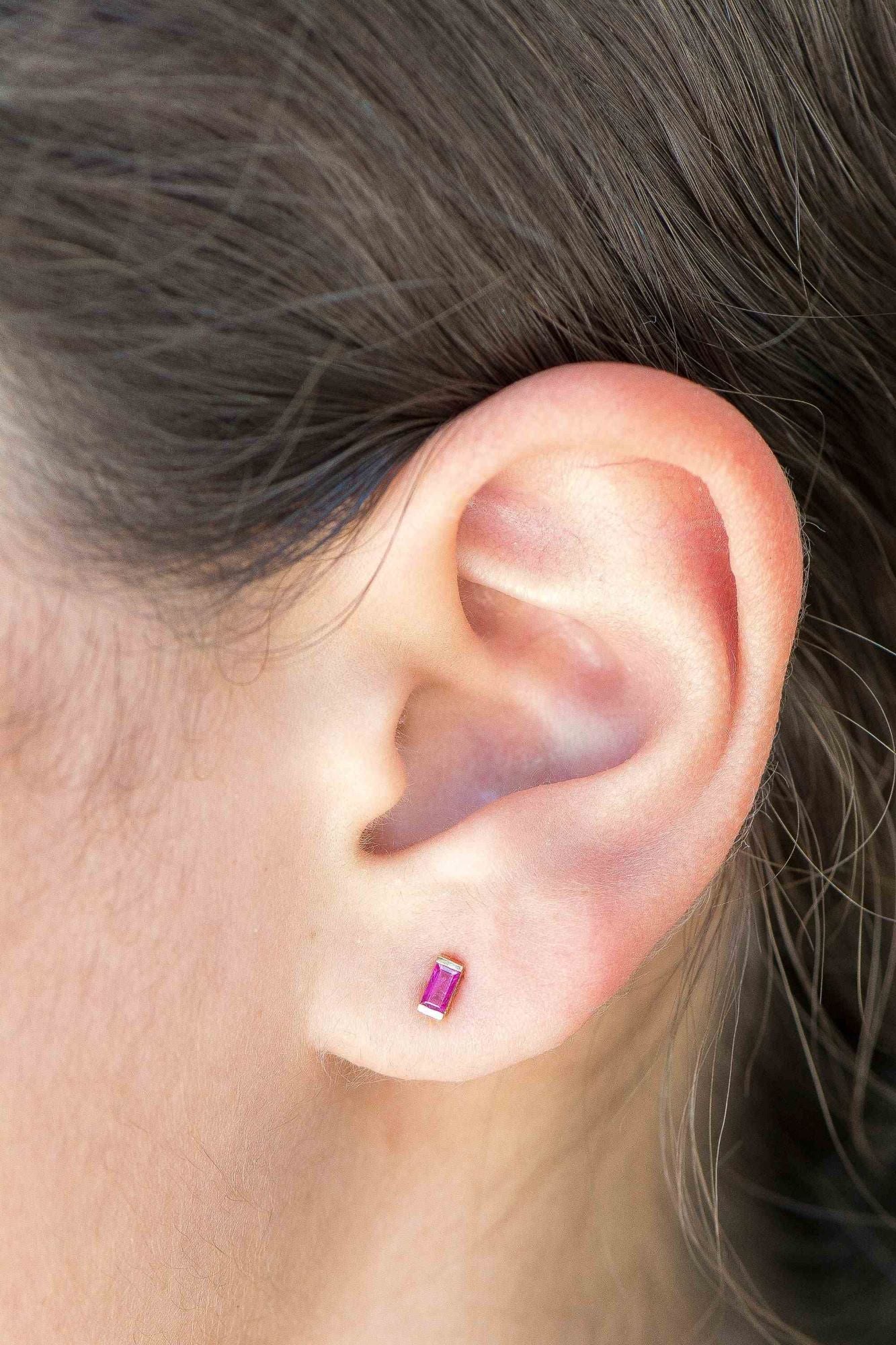 14K Baguette Stud Earrings - Ruby Stud Earrings