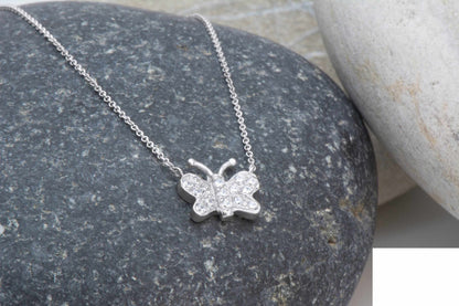 14K Gold Diamond Butterfly Necklace - Diamond Butterfly Pendant