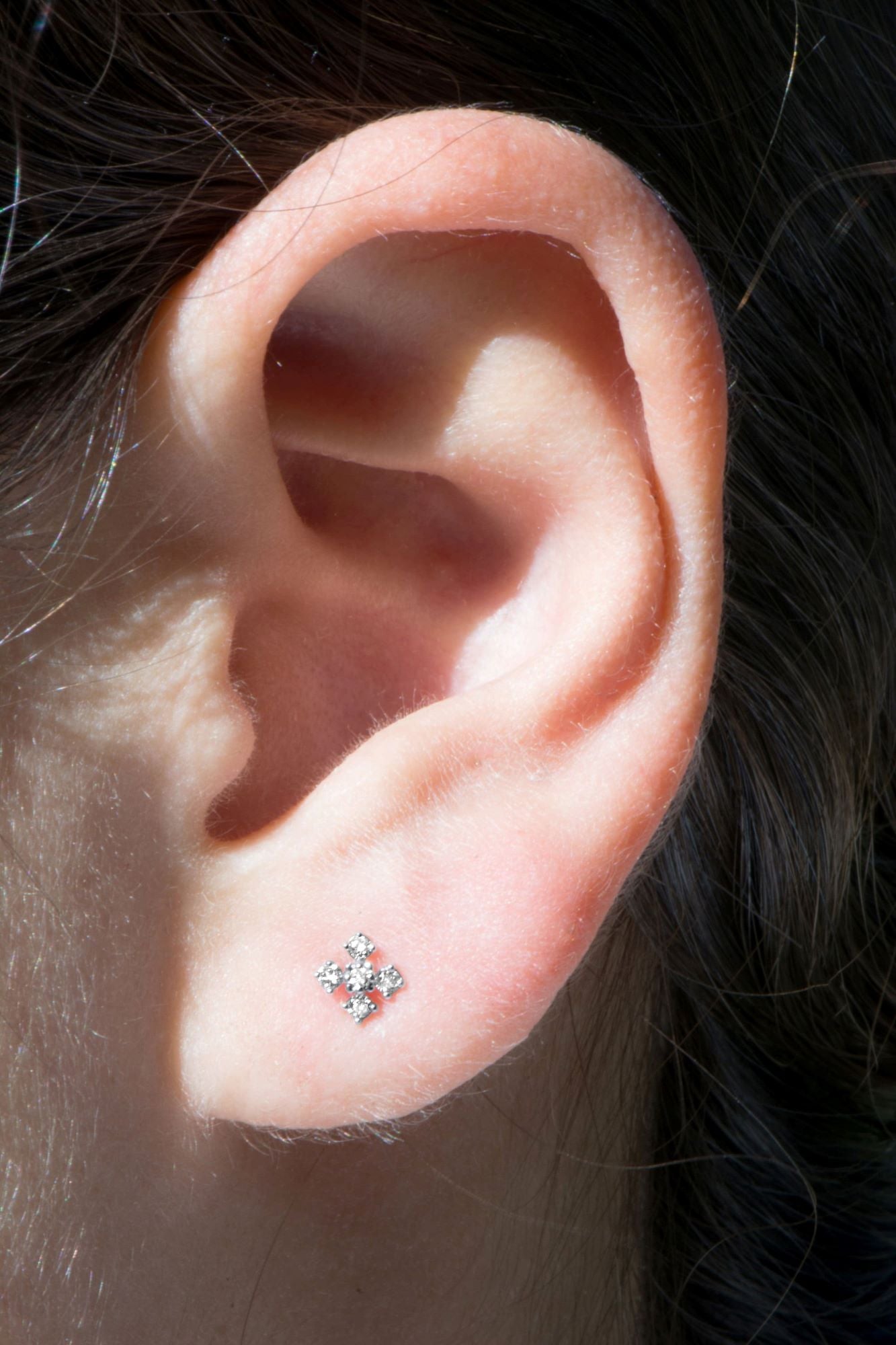 14k Diamond Cross Stud Earrings