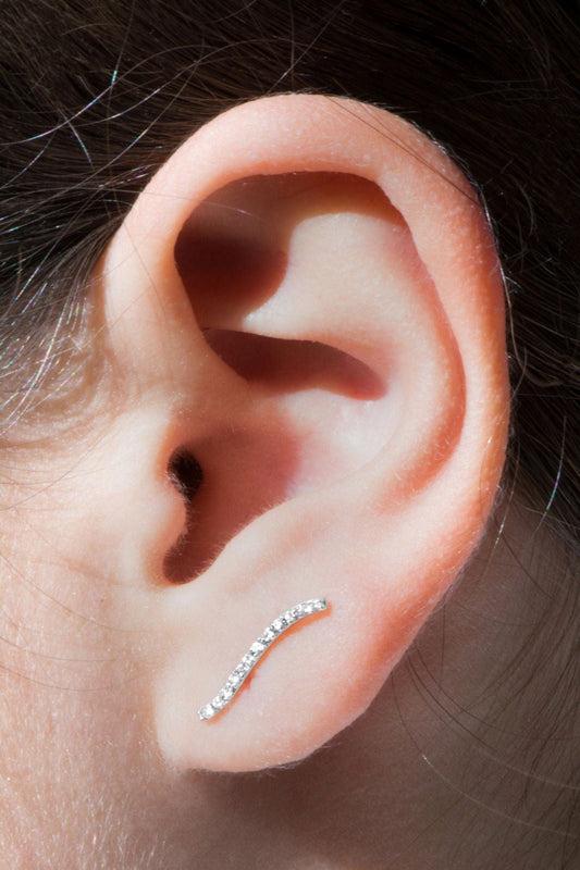 14k Diamond Curved Bar Earrings