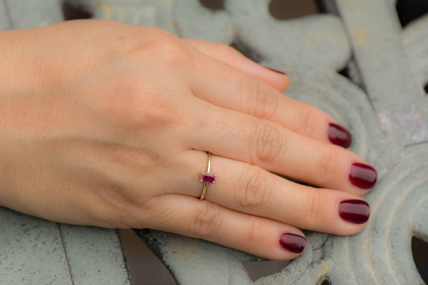 14k Gold Emerald Cut Ruby Solitaire Ring