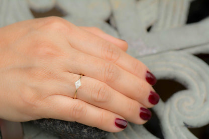 14K Gold Unique Modern Diamond Ring, Trendy White Diamond Micro Pave Ring