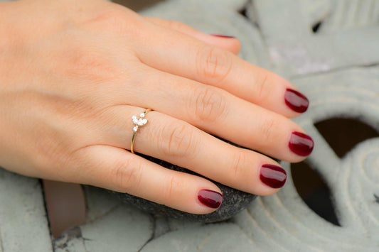 14k Marquise Cut Diamond Ring Flower Design