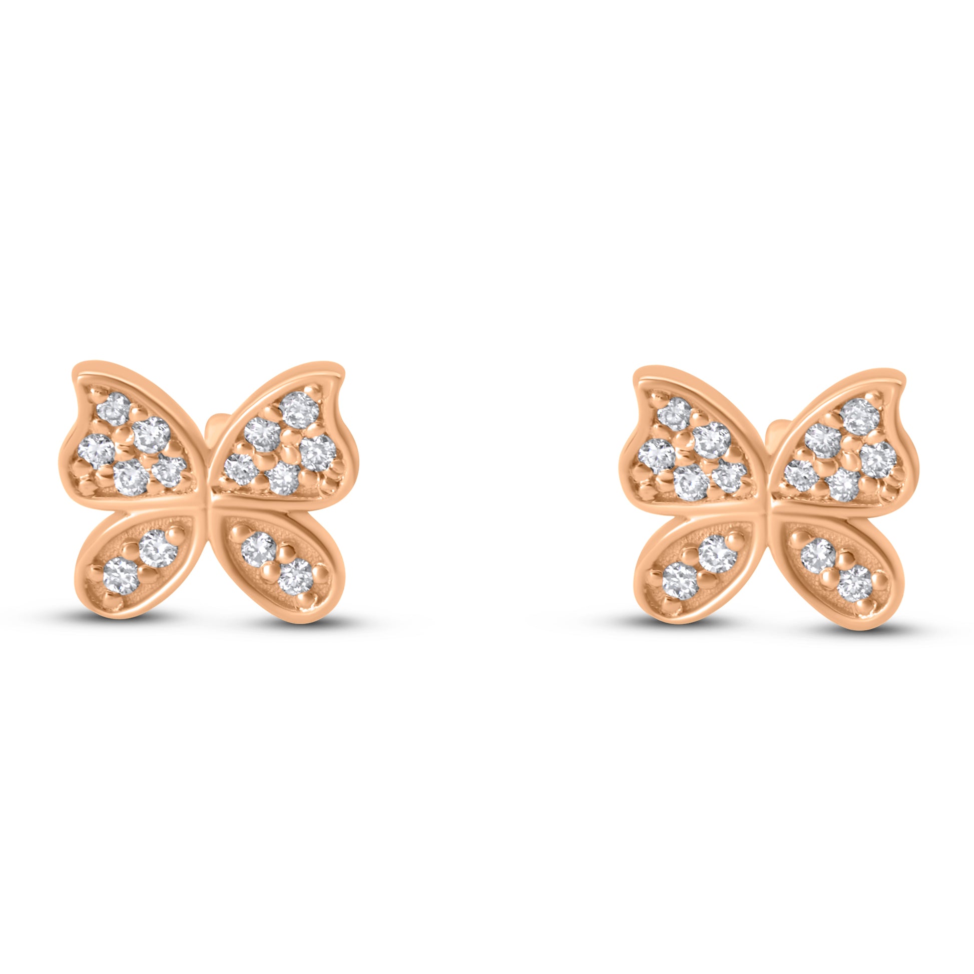 14k Rose Gold Diamond Butterfly Stud Earrings