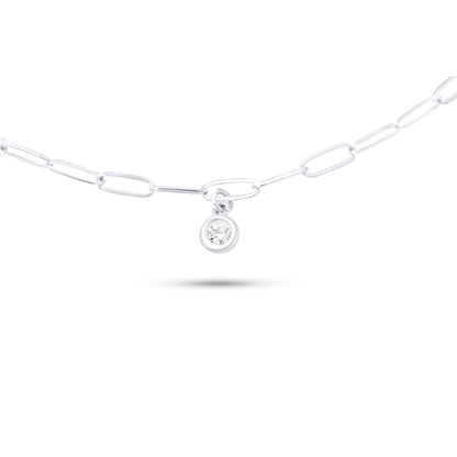 14k Gold Paperclip Chain Link Dangling Diamond Bezel Bracelet