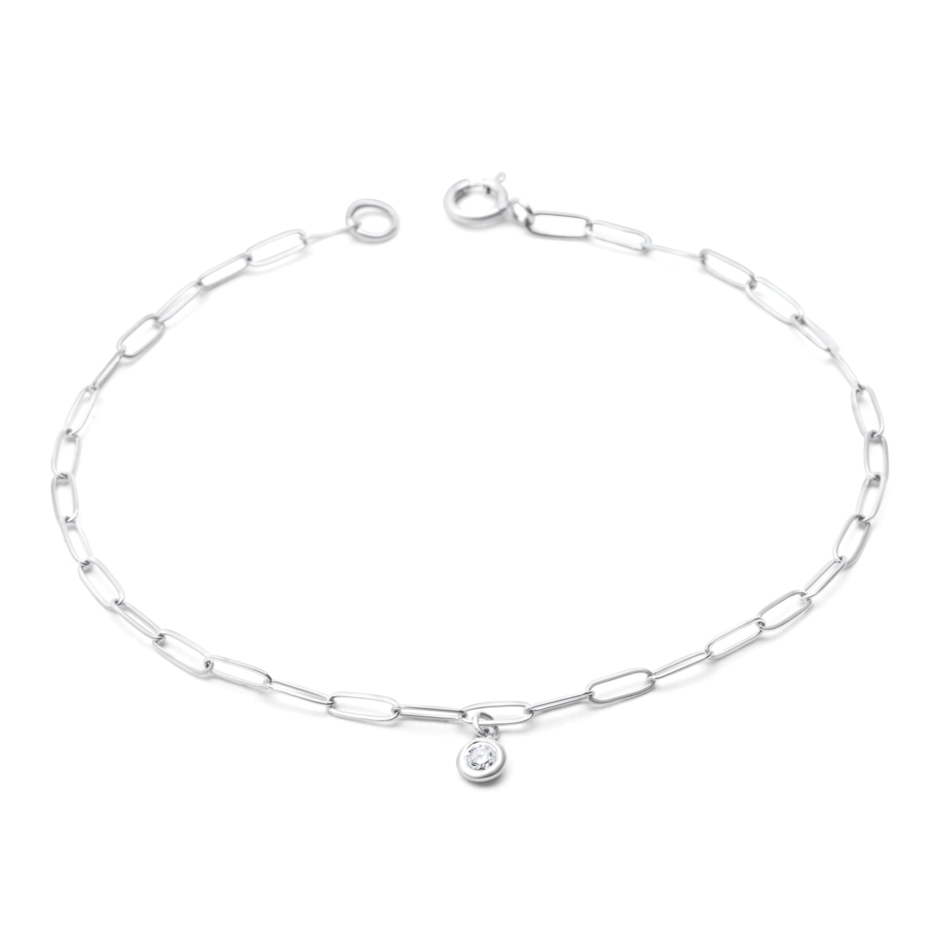 14k Gold Paperclip Chain Link Dangling Diamond Bezel Bracelet