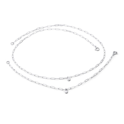 14k Gold Paperclip Chain Link Dangling Diamond Bezel Bracelet