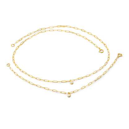14k Gold Paperclip Chain Link Dangling Diamond Bezel Bracelet