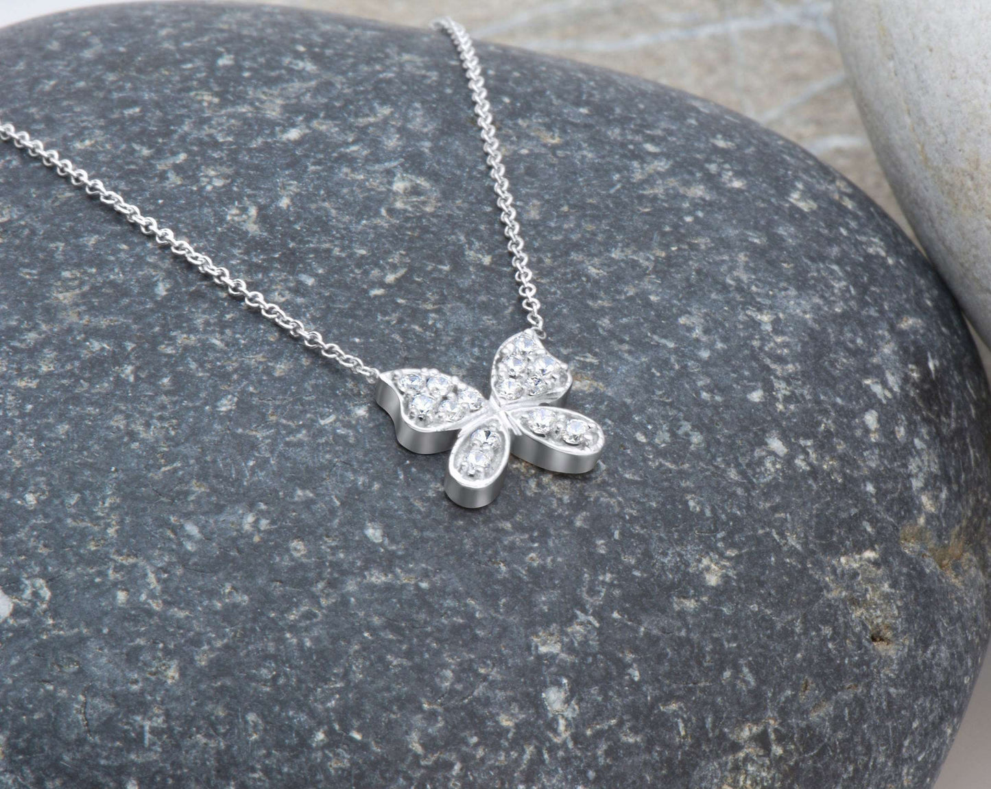 14k Pave Diamond Butterfly Necklace