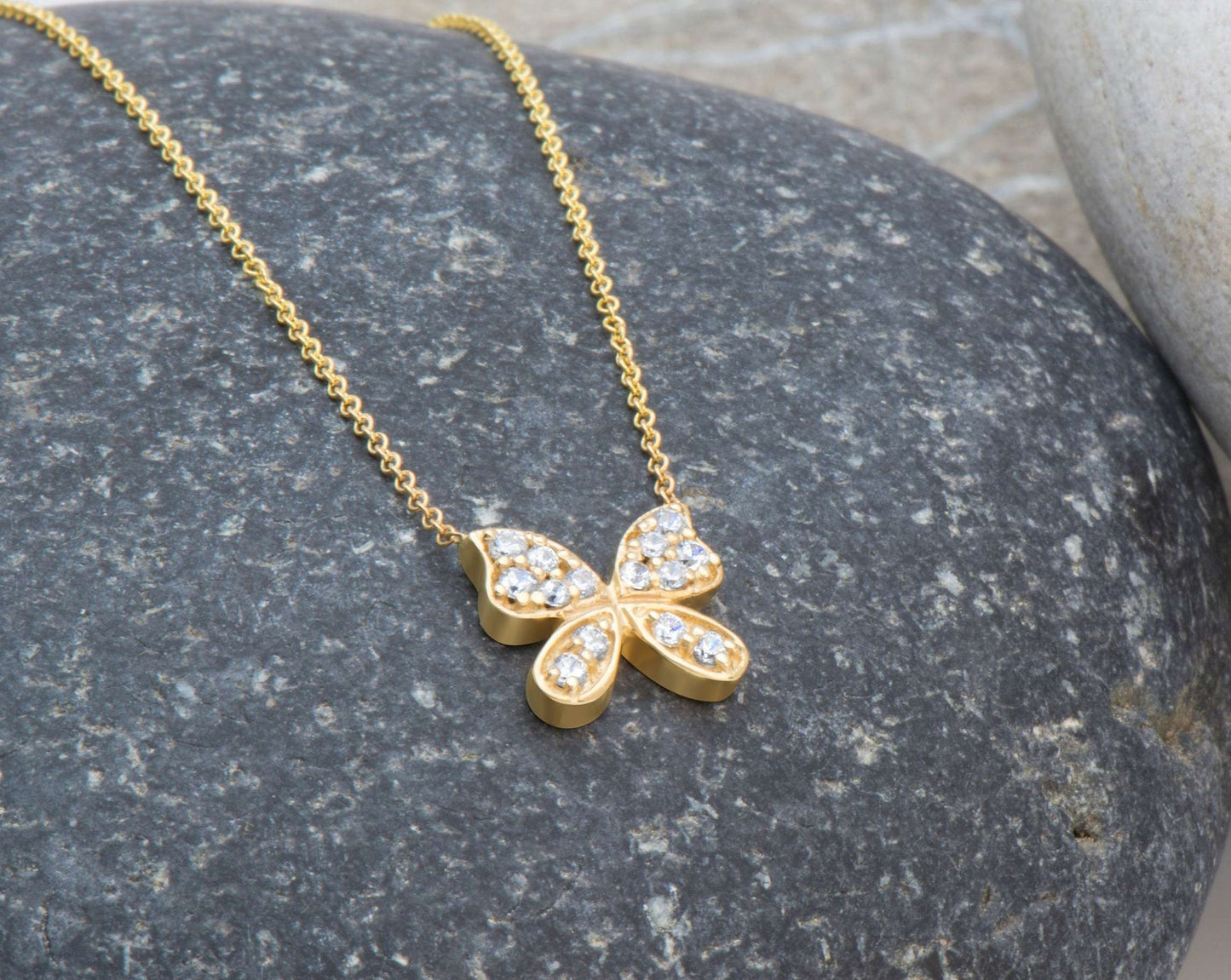 14k Pave Diamond Butterfly Necklace