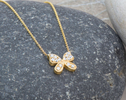 14k Pave Diamond Butterfly Necklace