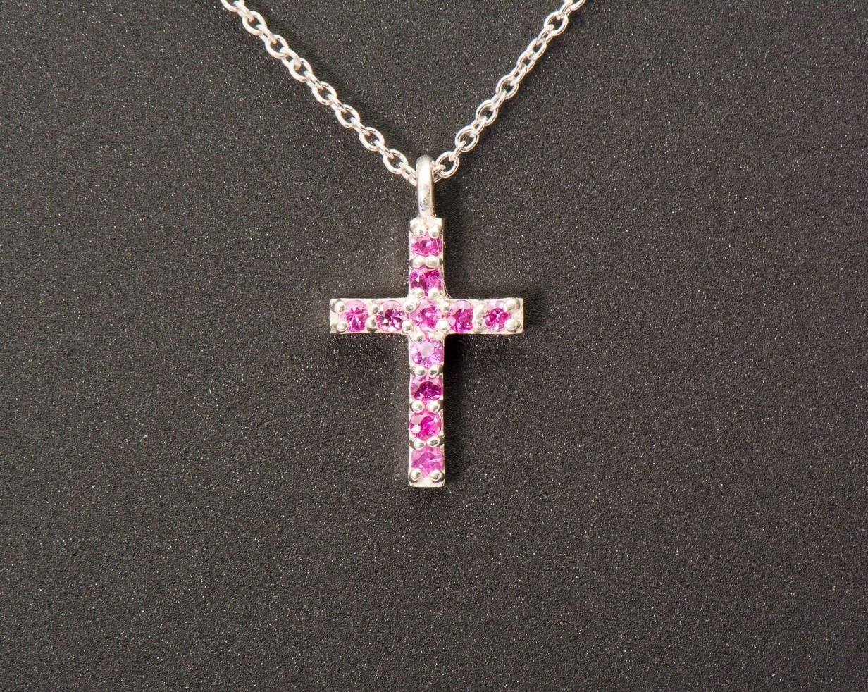 Pink Sapphire Cross Necklace