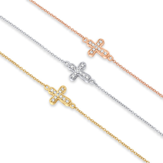 14k Petite Diamond Cross Bracelet
