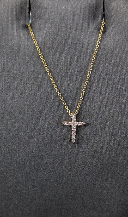 14k Gold Medium Diamond Cross Necklace