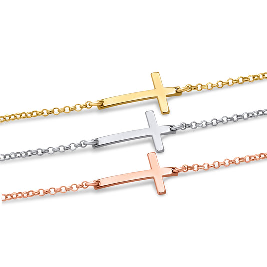 Sideways Layering Cross Necklace