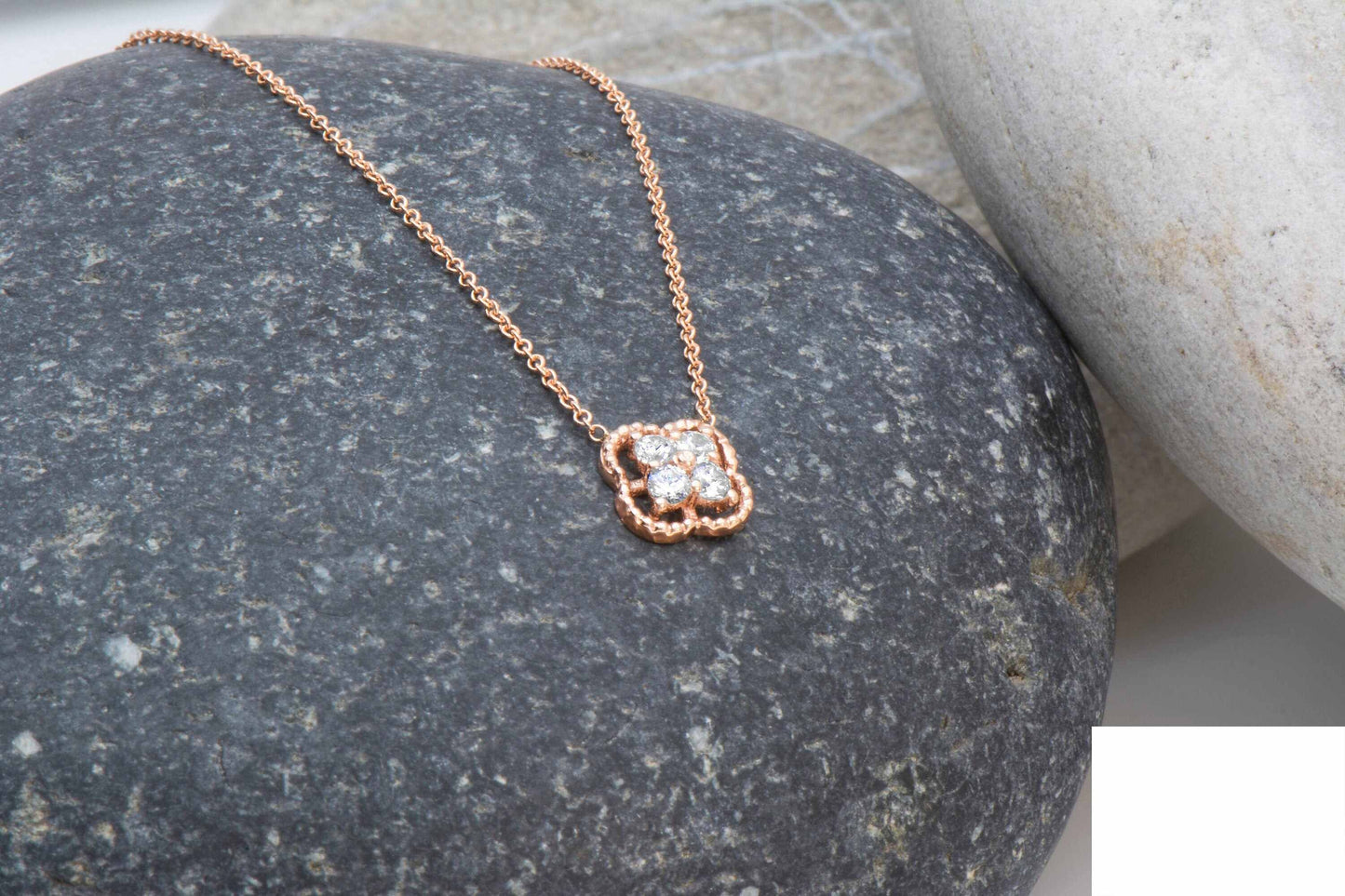 14k Gold Diamond Lucky Shamrock Pendant, Lucky Four Leaf Clover Necklace