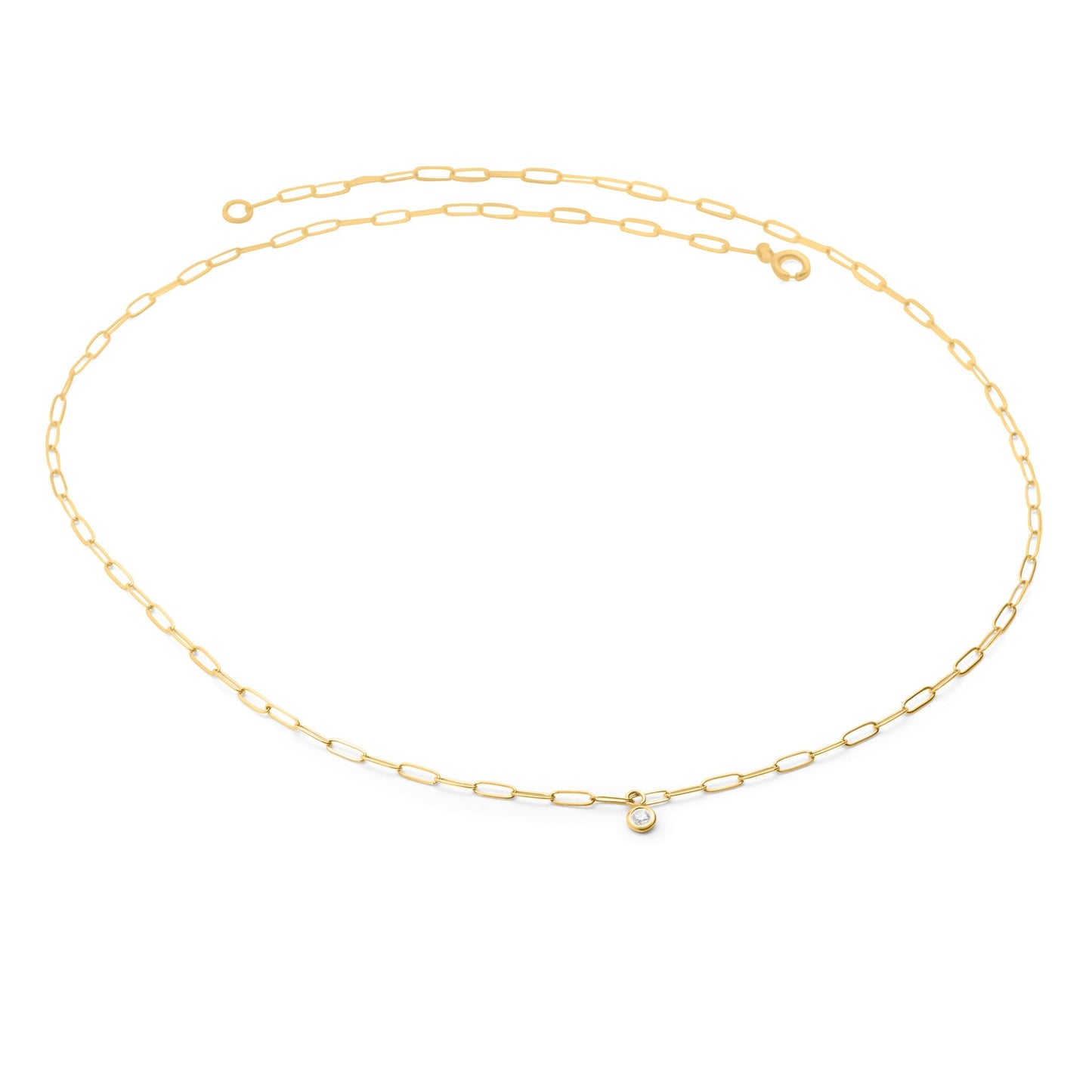 Gold Paperclip Chain Link Necklace with Diamond Pendant