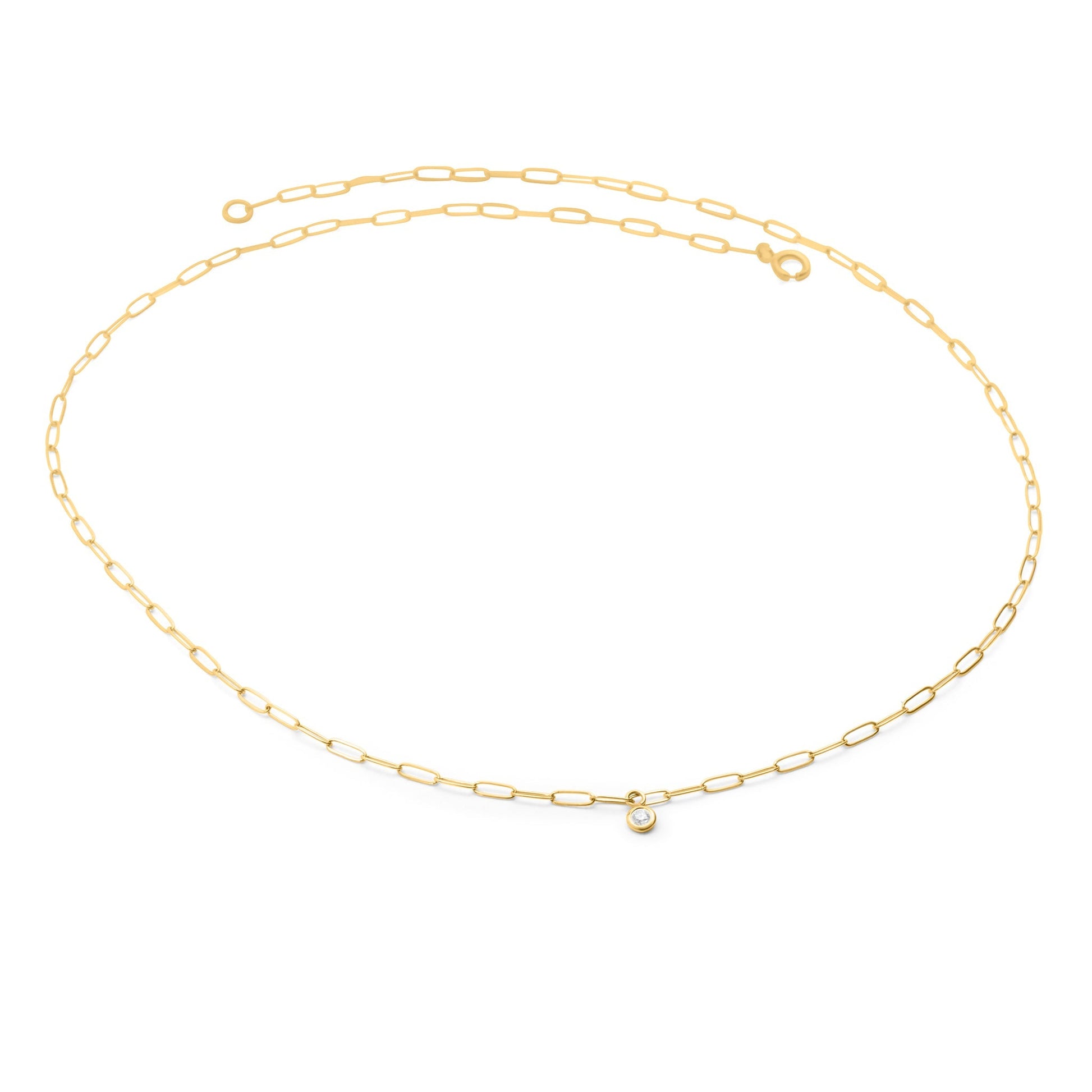 Gold Paperclip Chain Link Necklace with Diamond Pendant