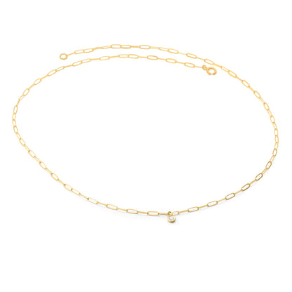 Gold Paperclip Chain Link Necklace with Diamond Pendant