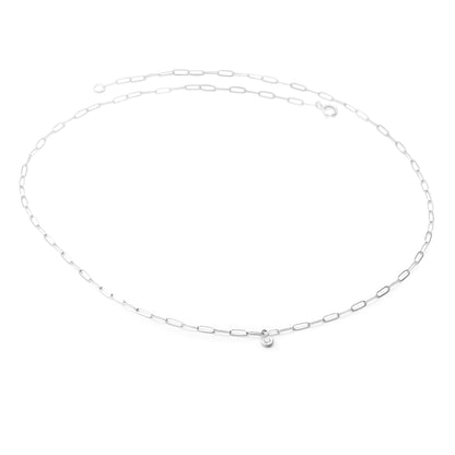 Gold Paperclip Chain Link Necklace with Diamond Pendant
