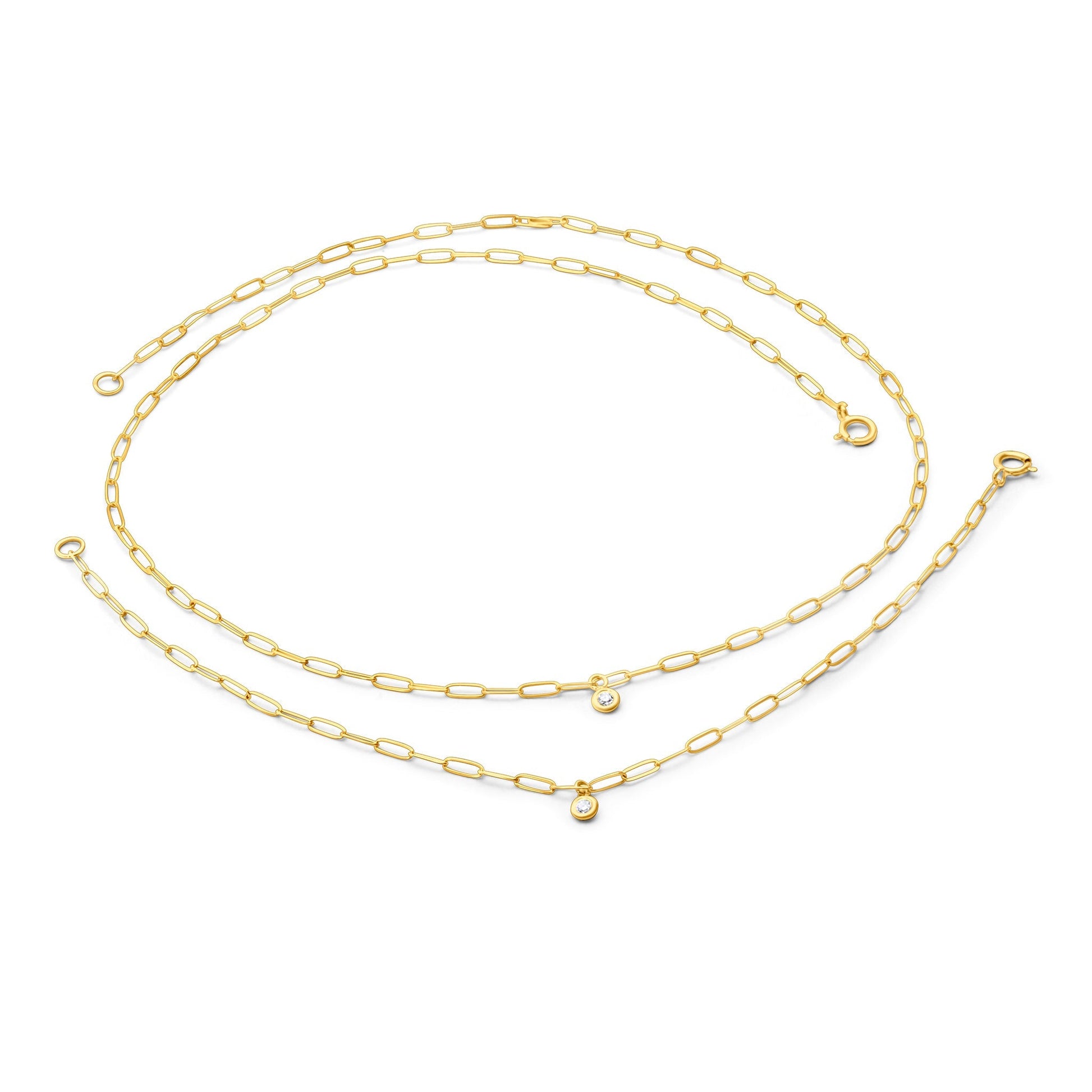 Gold Paperclip Chain Link Necklace with Diamond Pendant